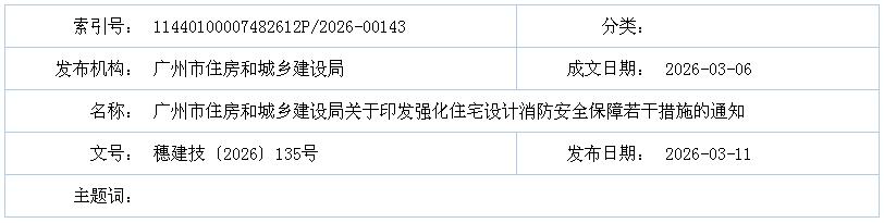 廣州市住房和城鄉(xiāng)建設局關于印發(fā)強化住宅設計消防安全保障若干措施的通知